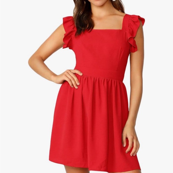 Red tie back short dress - Picture 1 of 7